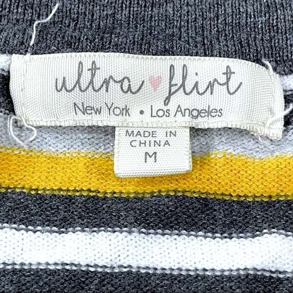 Ultra Flirt size medium grey yellow & white striped crop top ruffle hems EUC - Picture 13 of 14